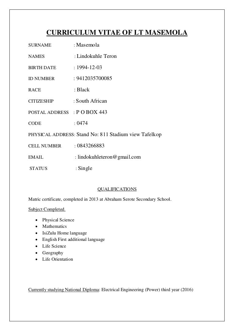 resume Submit Resume In Lt cv lt masemola