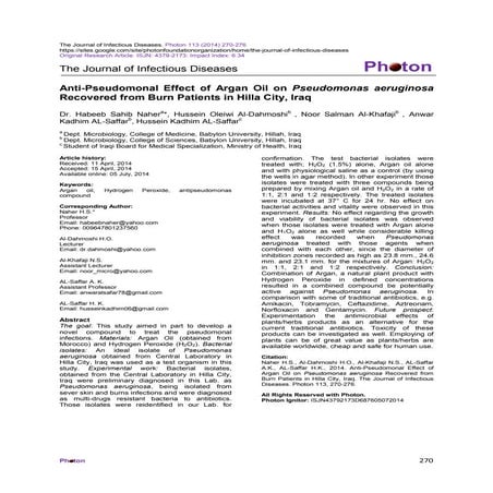 Anti-Pseudomonal Effect of Argan Oil
