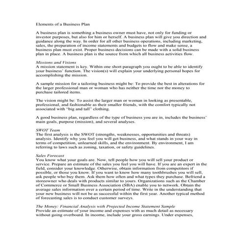Elements of a Business Plan