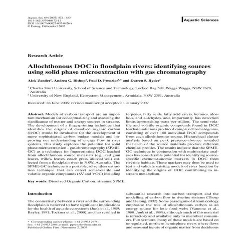 Zander 2007 - Allochthonous DOC in floodplain rivers