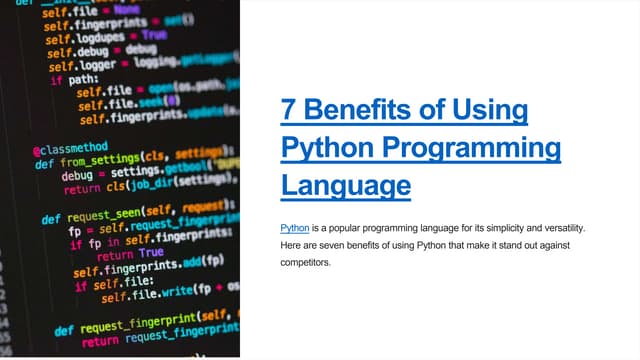 7 Benefits of Using Python Programming Language.pptx | Free Download