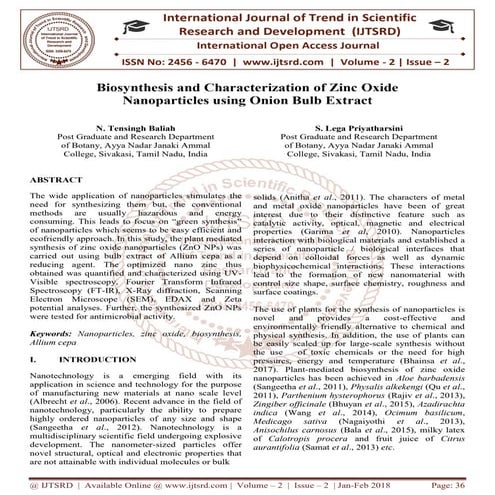 Biosynthesis and Characterization of Zinc Oxide Nanoparticles using Onion Bul...