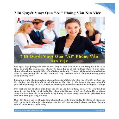 Học viện Kỹ năng Masterskills  -  7 Bí Quyết Vượt Qua "Ải" Phỏng Vấn Xin Việc