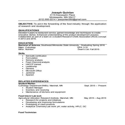 Joseph Quinlan resume