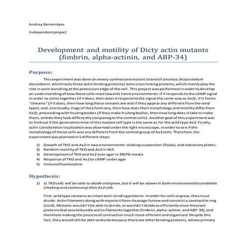 Development and motility of Dicty actin mutants