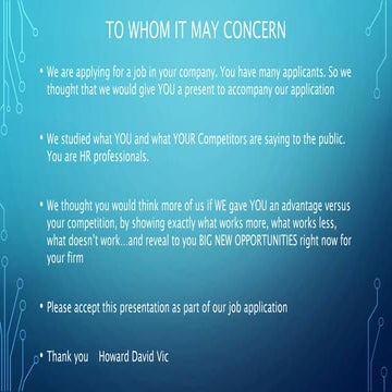 Our application for the job you advertised