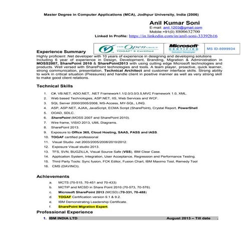 Anil Soni SharePoint Professional