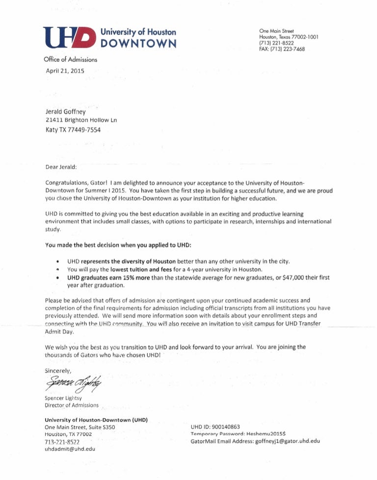 Letter for admission