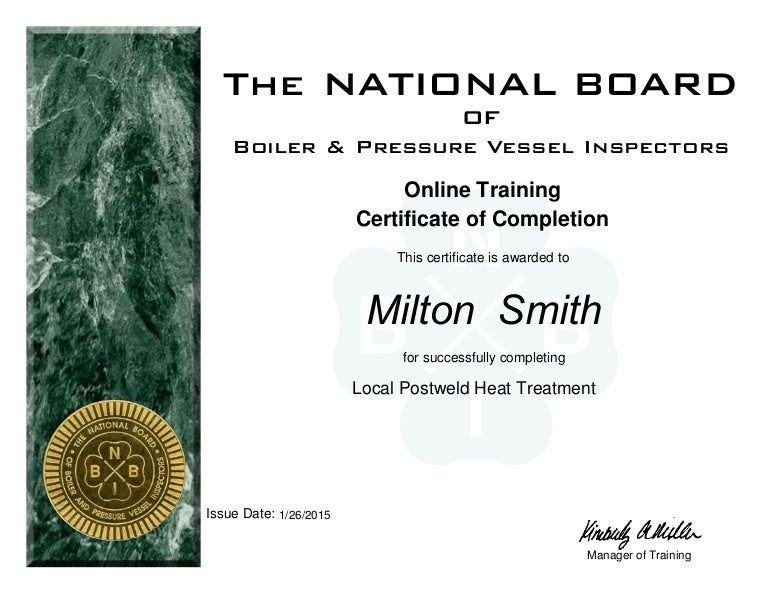 NBIC Postweld Heat Treating Certificate