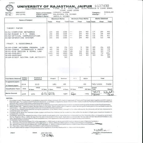 B.E. Marksheet | PDF