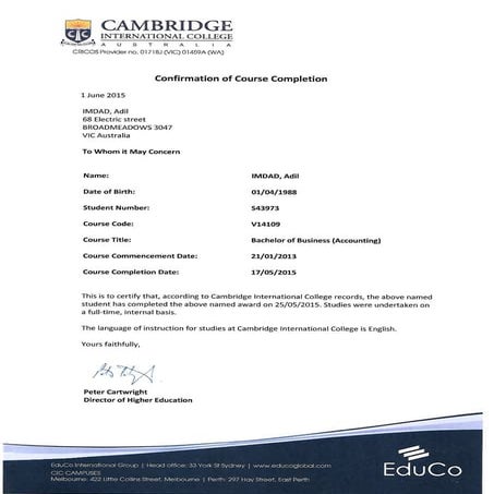 Completion Letter Degree PDF Completion Letter Degree PDF