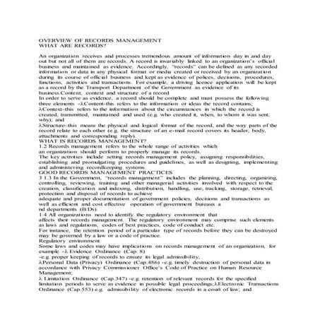 OVERVIEW OF RECORDS MANAGEMENT.
