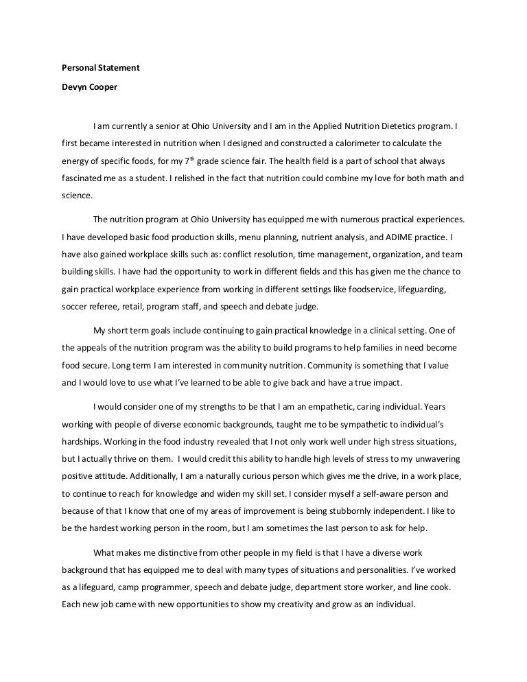 Nutrition personal statement