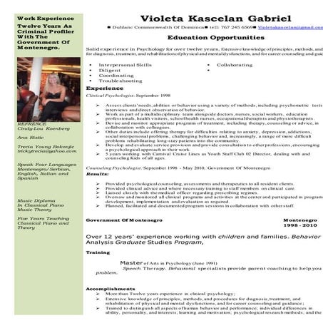 Violeta`s Psychologist Resume