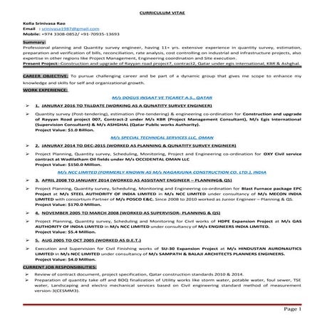 K. Srinivas Rao- CV - QS