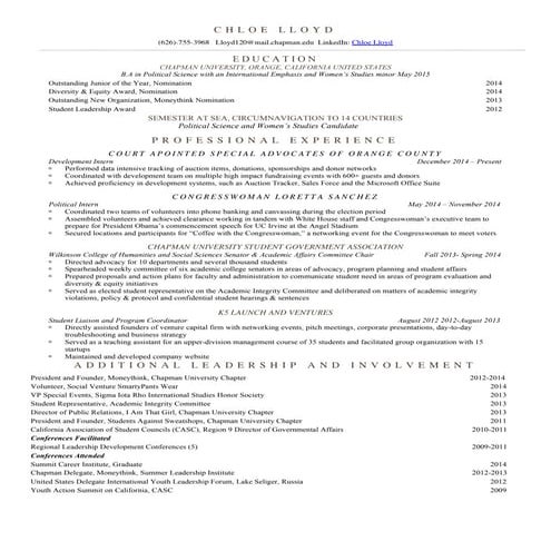 Chloe Lloyd 2015 Resume