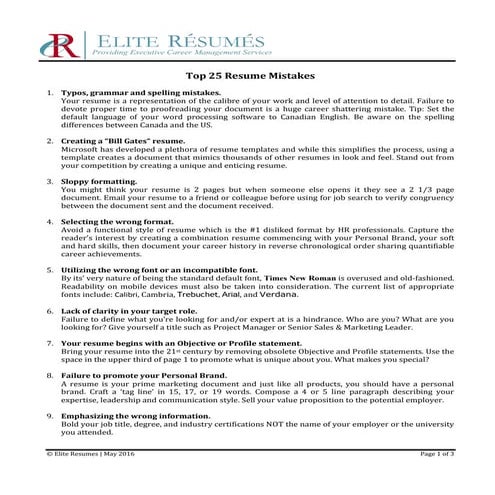 Top 25 Resume Mistakes