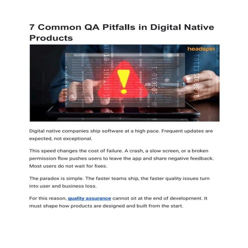 7 Common QA Pitfalls in Digital Native Products | PDF