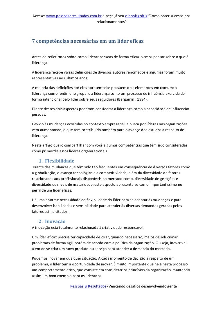 Considerando As Competências Necessárias A Um Líder Colaborativo