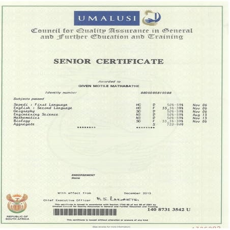 Senior Certificate | PDF