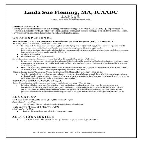 Counseling Resume | DOCX