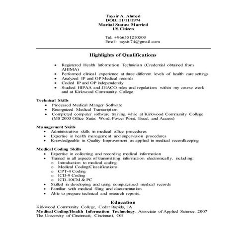 Taysir Ahmed  Resume