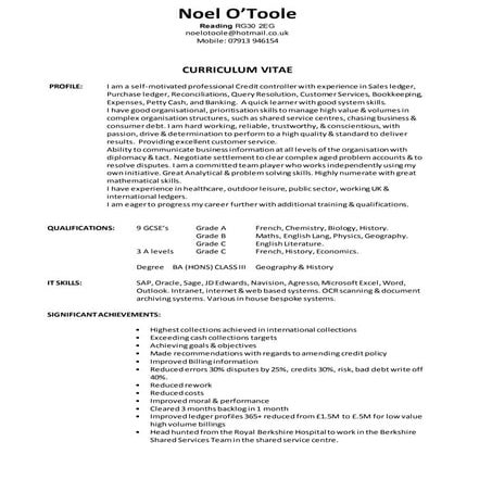 Noel Otoole CV 05072013 | DOCX