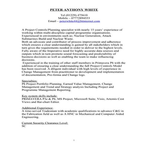 Peter White CV 