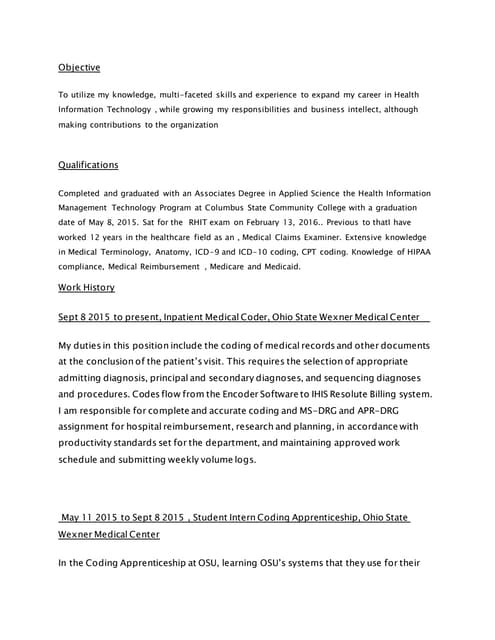 Health Information Technology Resume Objective