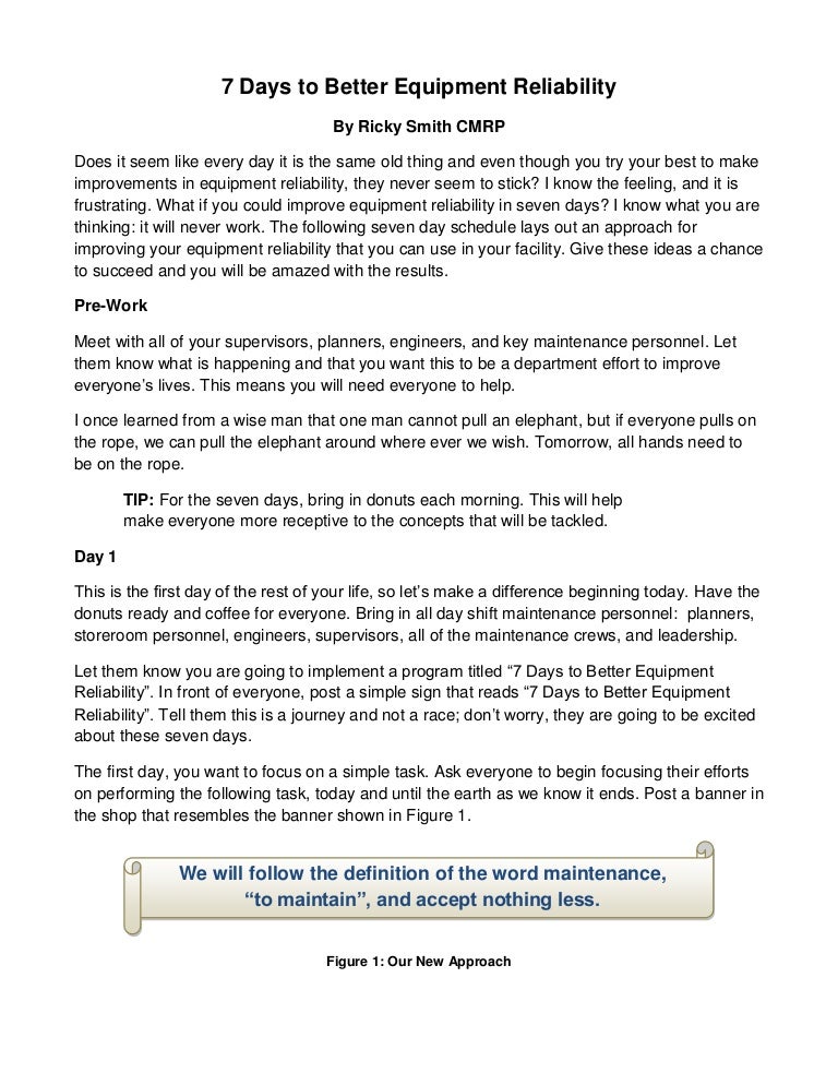 7 days to better equipment reliability personnel planners