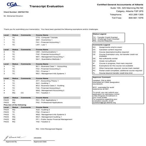 CGA Transcript evaluation | PDF
