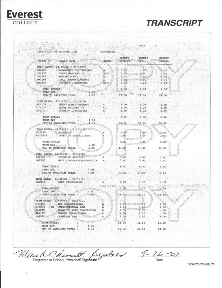 Associates Degree Transcript page 2
