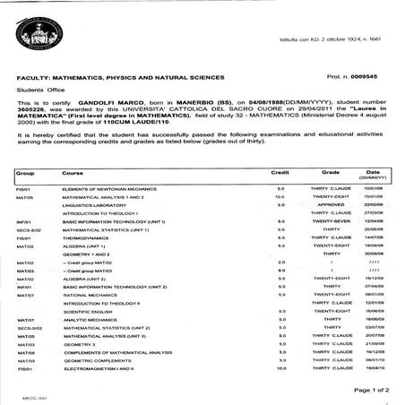 First degree in Math | PDF