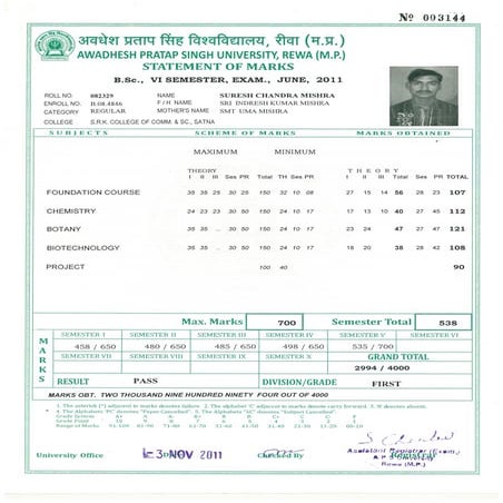 BSC 6TH SEM MARKSHEET