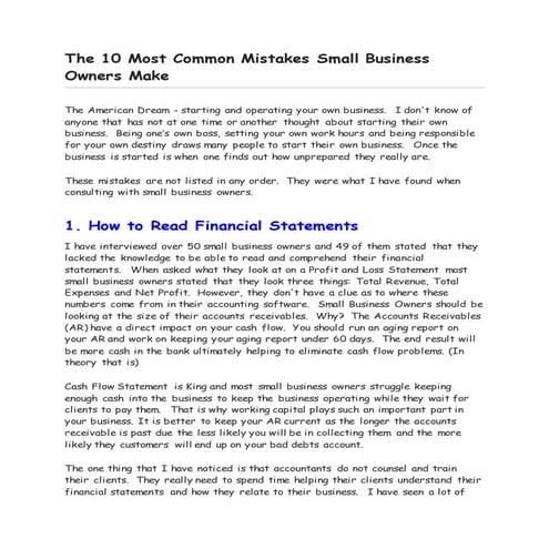 The 10 Most Common Mistakes Small Business Owners Make