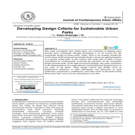 Developing Design Criteria for Sustainable Urban Parks