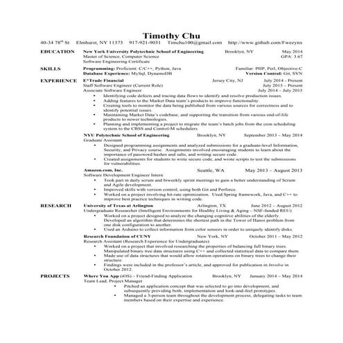 Timothy Chu Resume