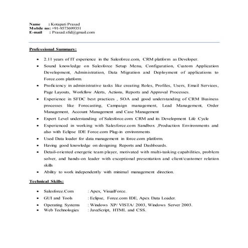 prasad with 2.11yrs Exp on SFDC