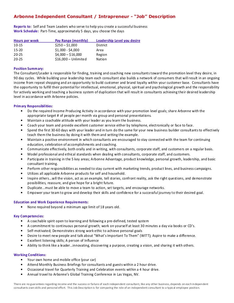 arbonne independent consultant job description