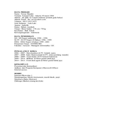 contoh lamaran kerja cv | DOCX
