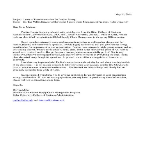 Recommendation Letter Prof Miller