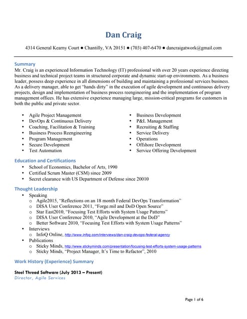 dan craig resume