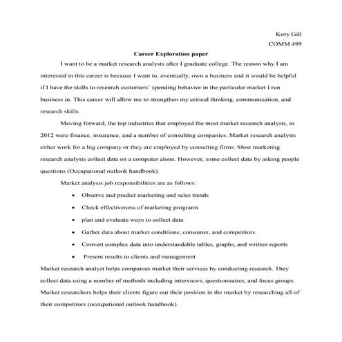 Career Exploration paper for COMM 499