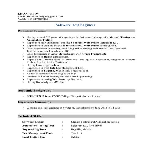 Kiran reddy 2+ Manual Automation Testing