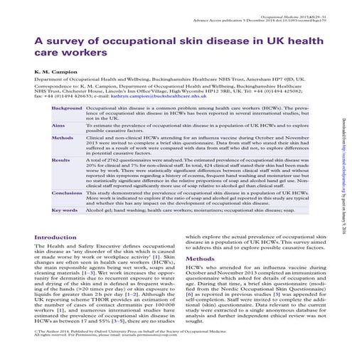 BUCKS HEALTH OH survey on Occupational skin disease in UK Health care workers