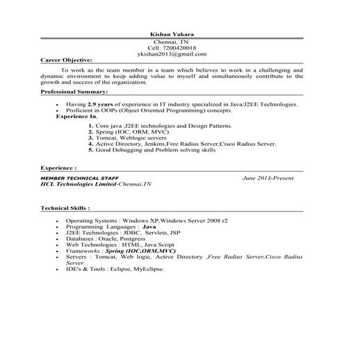 Kishan Yakara - HCL-2.9 Years - Java