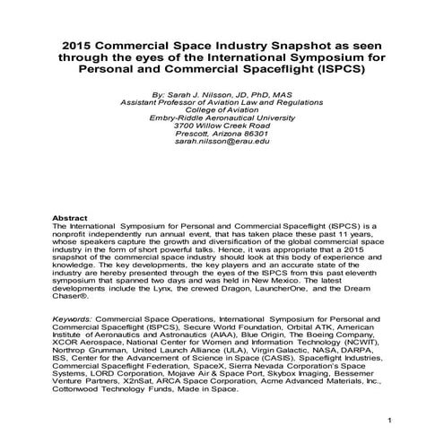 2015 Commercial Space Industry Snapshot