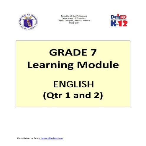 Grade 7 Learning Module in English (Quarter 1 to 2) | PDF