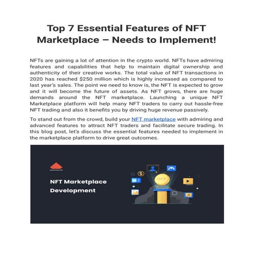 7 essential features of nft marketplace