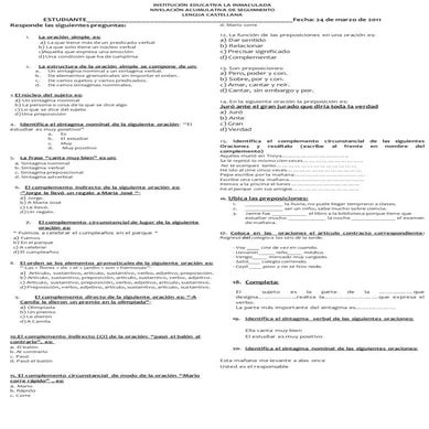 7°examen de 7°seguimiento oración-sujeto-complemento